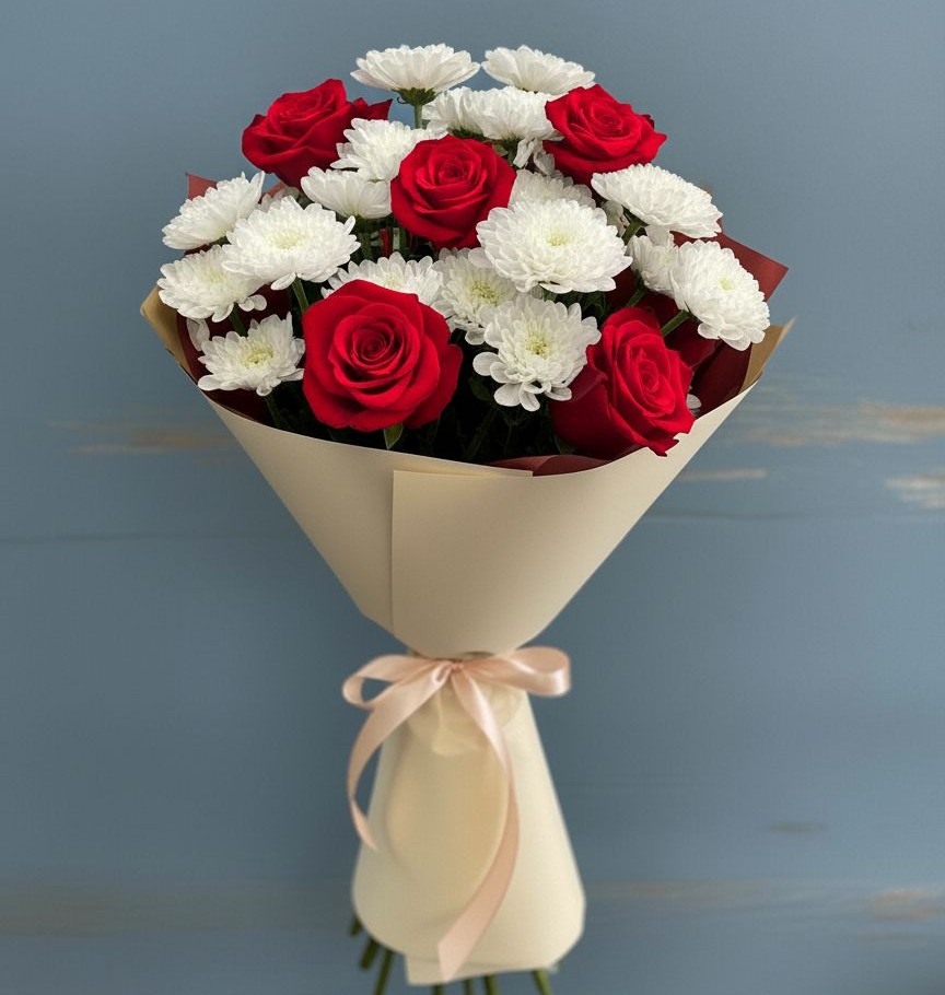 Букет цветов из: Розы и Хризантемы в Хотынец