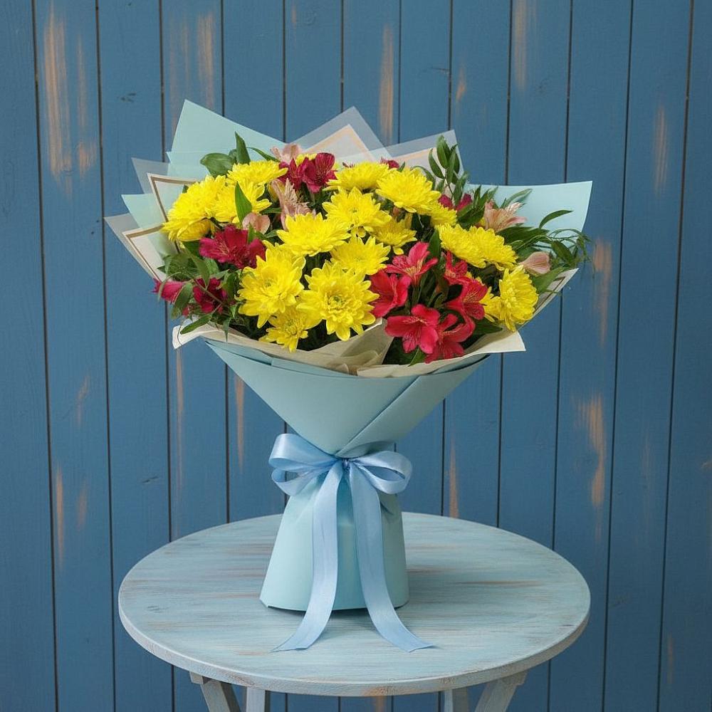 Букет цветов из: Альстромерии и Хризантемы в Хотынец