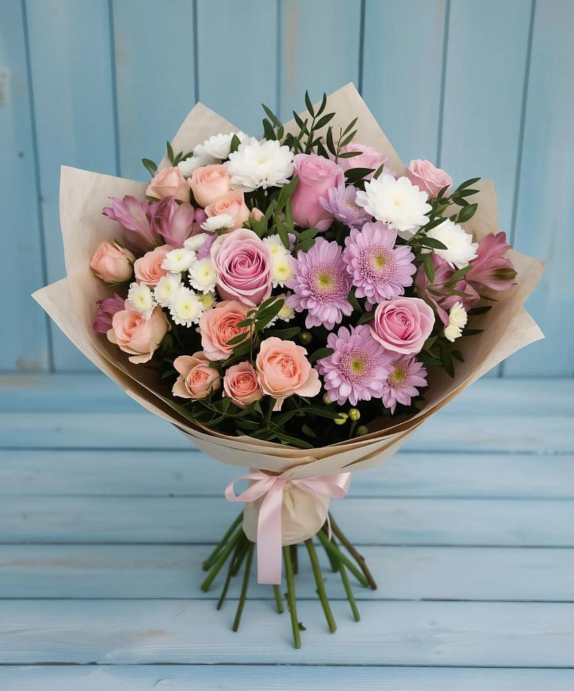 Букет цветов из: Хризантемы, Розы и Альстромерии в Хотынец