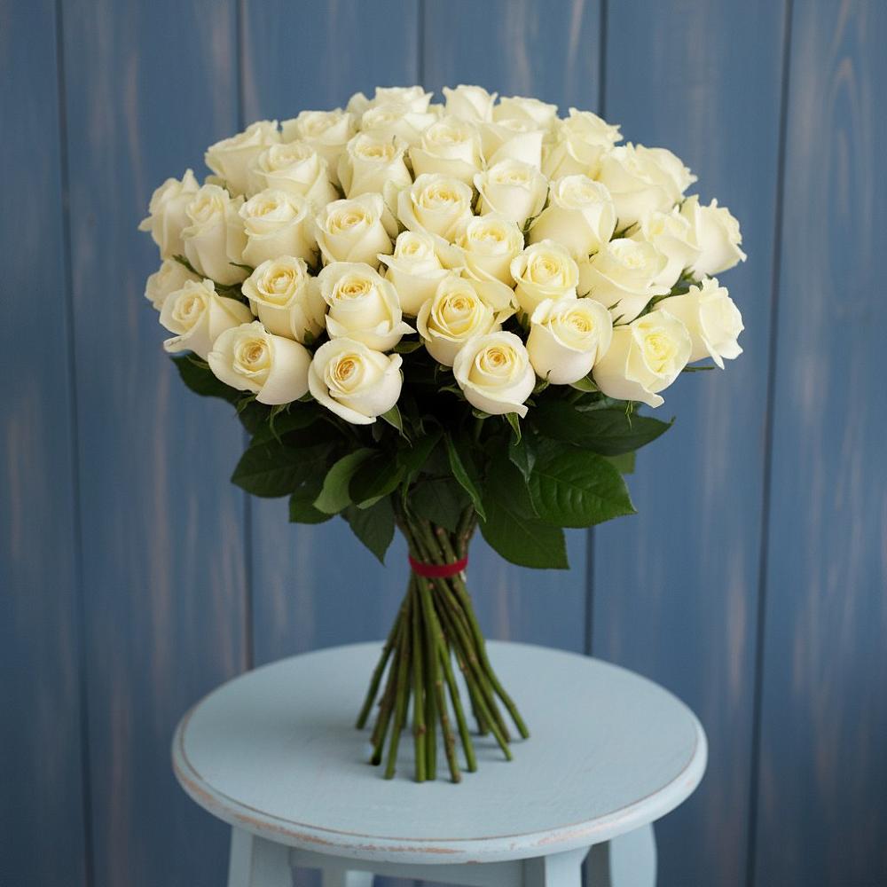 Букет 51 Белая роза Эдлесс Лав в Хотынец