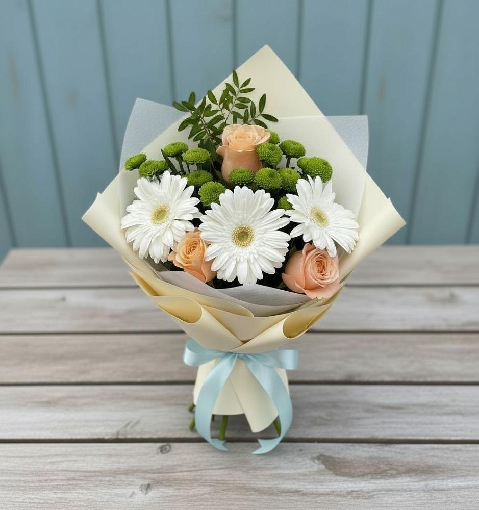 Букет цветов из: Герберы, Розы и Хризантемы в Хотынец