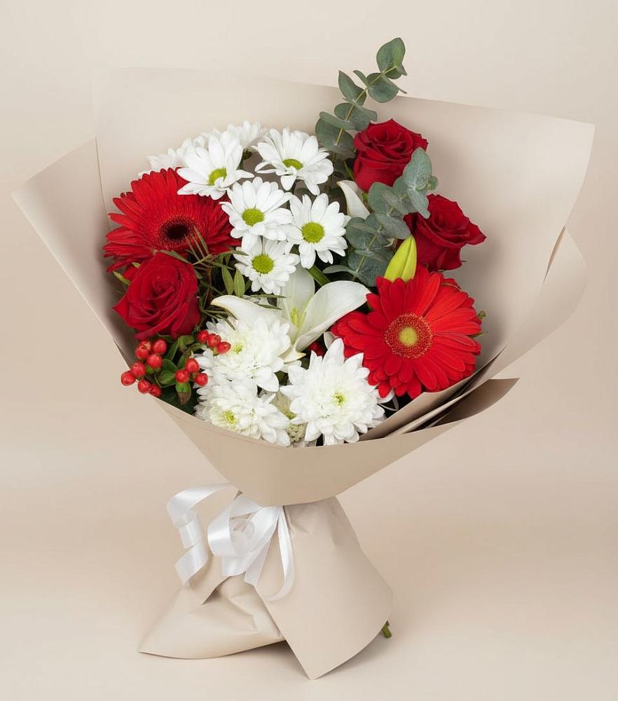 Букет цветов из: Розы, Хризантемы, Герберы и Лилии в Хотынец