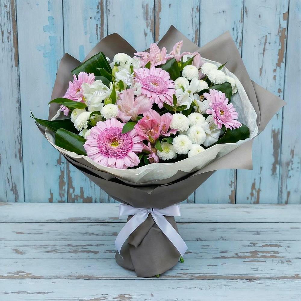 Букет цветов из: Герберы, Альстромерии и Хризантемы в Хотынец