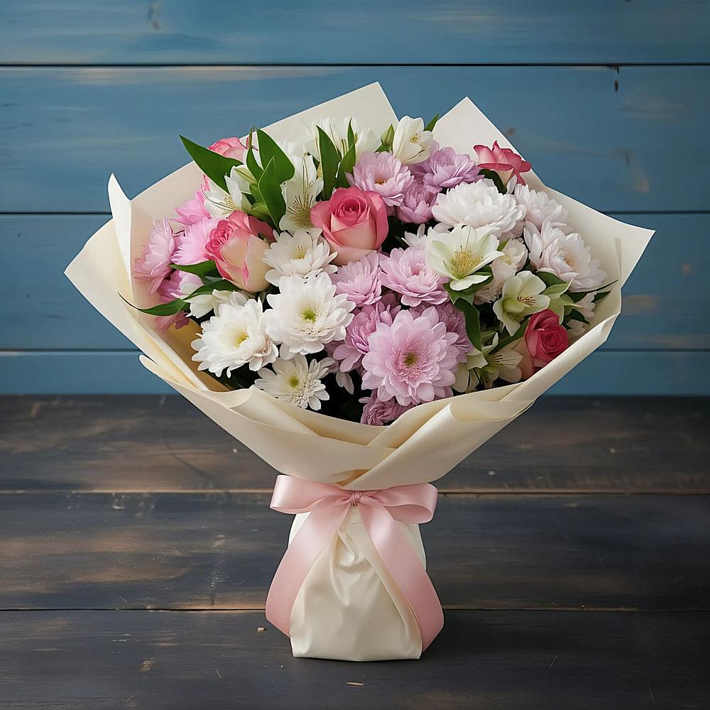 Букет цветов из: Хризантемы, Альстромерии и Розы в Хотынец